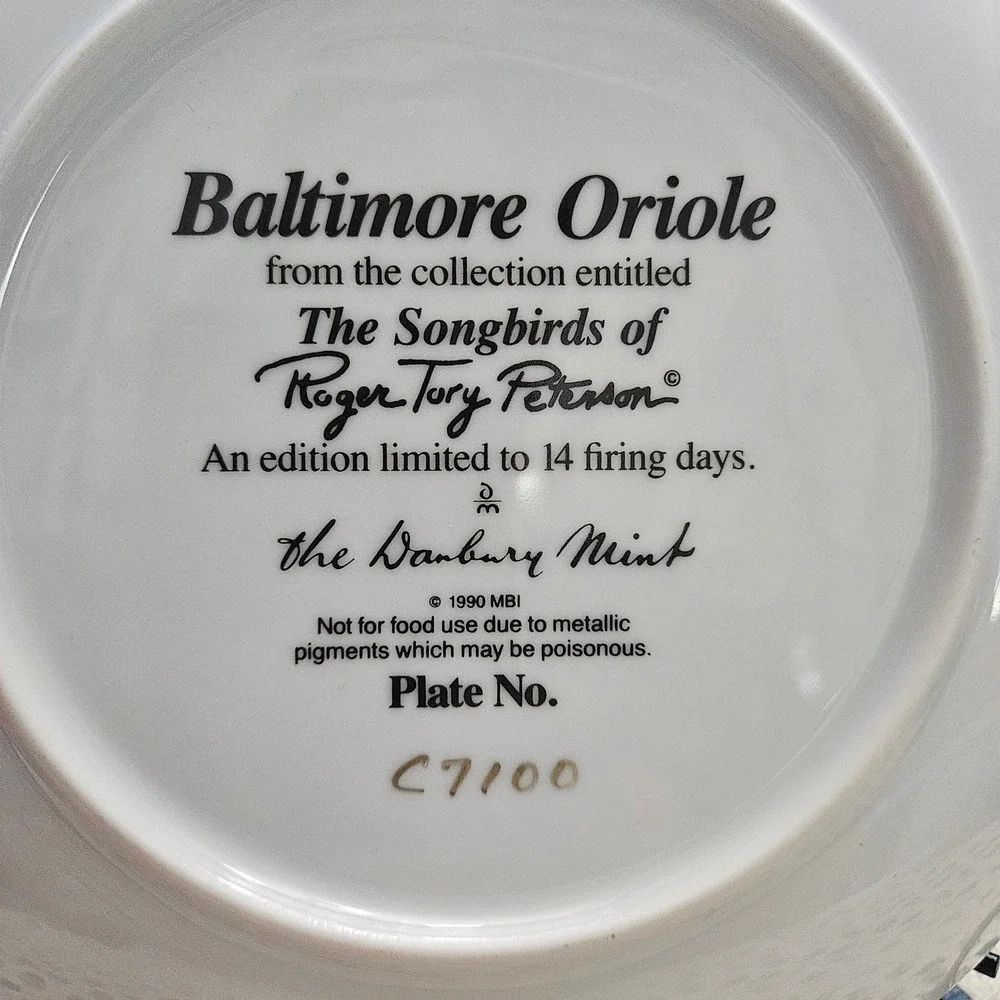 Danbury Mint Songbirds of Roger Peterson Baltimore Oriole Decorative Plate 8